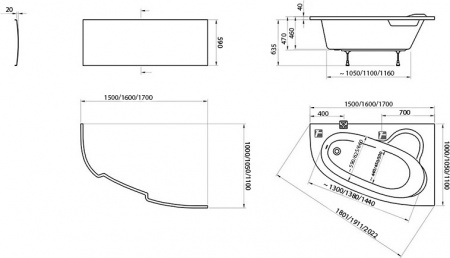 ��������� ����� Ravak Asymmetric 150x100 R � �������