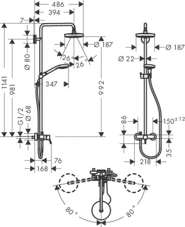 ������� ������ Hansgrohe Croma Select S 180 2jet 27255400 � ������������ ����������