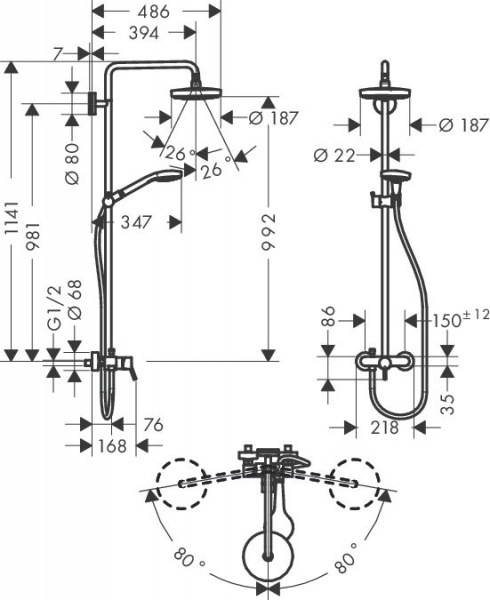 ������� ������ Hansgrohe Croma Select S 180 2jet 27255400 � ������������ ����������