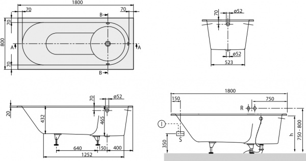 ��������� ����� Villeroy & Boch Libra UBQ180LIB2V-01 180x80 alpin