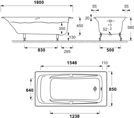 �������� ����� Jacob Delafon Repos 180x85, ��� ����� + ����� � ����-�������