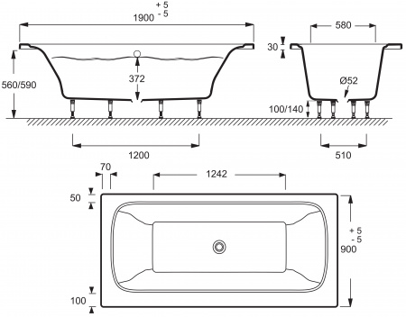     Jacob Delafon Elite E6D033RU-00 190x90 + -