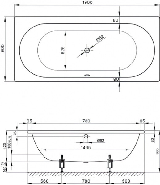 �������� ����� Bette Starlet 1830-000 PLUS 190x90 � ��������������� ���������