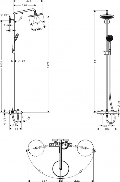 ������� ������ Hansgrohe Croma 220 Showerpipe 27223000 � �����������