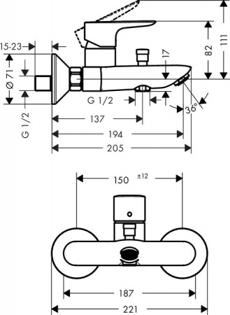 ������� �������� Hansgrohe Talis E 71740000 ��� ����� � �����, 4 ������