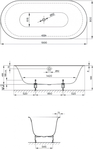 �������� ����� Bette Lux Oval 3467-035 PLUS AR 190x90 � �������������� ��������������� ���������
