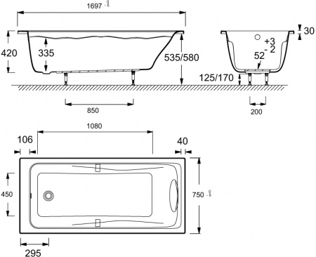 ��������� ����� Jacob Delafon Odeon up 170x75 + ����-�������