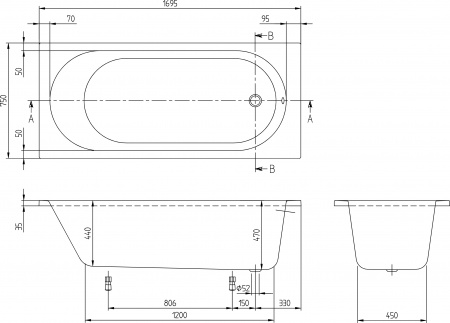 ��������� ����� Villeroy & Boch O.Novo UBA170CAS2V-01 170x75 ���������� �����