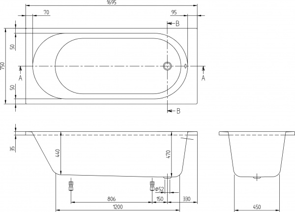 ��������� ����� Villeroy & Boch O.Novo UBA170CAS2V-01 170x75 ���������� �����