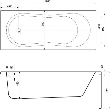 ��������� ����� Cersanit Nike 170x70 ������ ����� + ����-�������