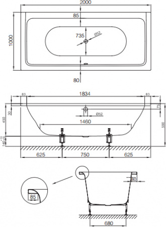 �������� ����� Bette Free 200x100 � �������������� ��������������� ���������