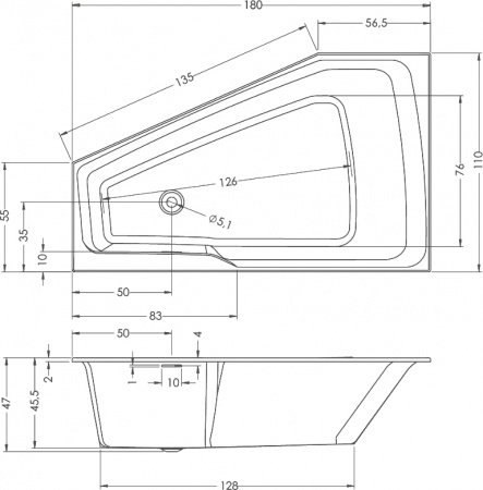 ��������� ����� Riho Rething Space BD8500500000000 R, 180x110