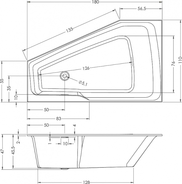 ��������� ����� Riho Rething Space BD8500500000000 R, 180x110