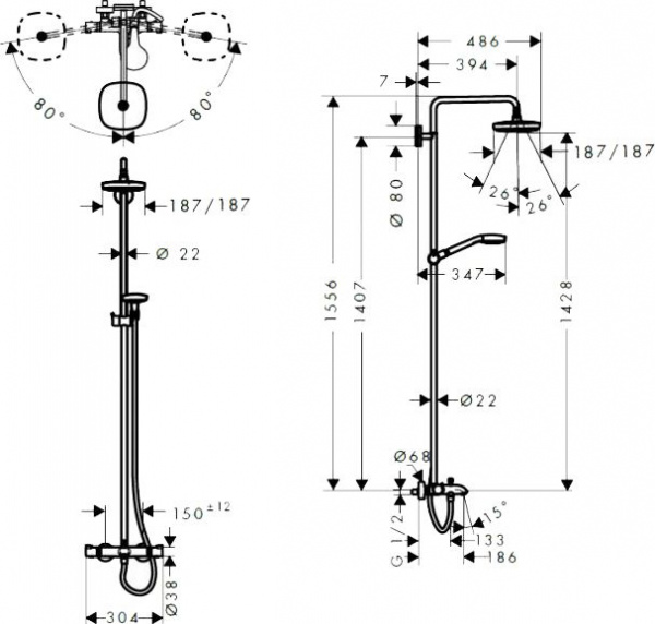 ������� ������ Hansgrohe Croma Select S 180 2 jet 27351400