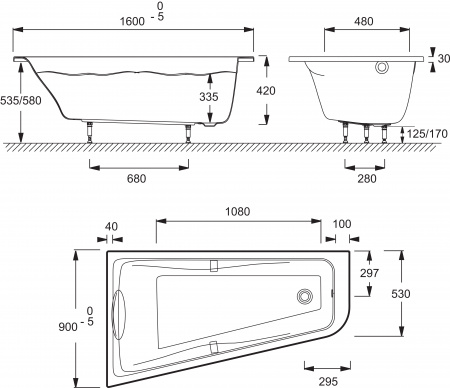 ��������� ����� Jacob Delafon Odeon Up 160x90 L + ����-�������