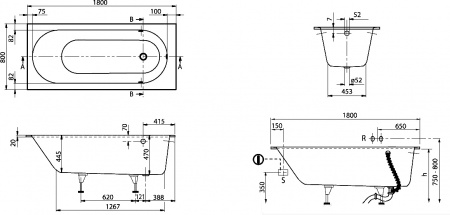 ��������� ����� Villeroy & Boch Oberon UBQ180OBE2V-01 180x80, alpin