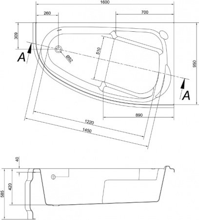 ��������� ����� Cersanit Joanna 160x95 R ������ ����� + ����-�������