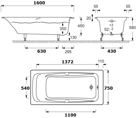 �������� ����� Jacob Delafon Repos 160x75, � ������� + ����� � ����-�������