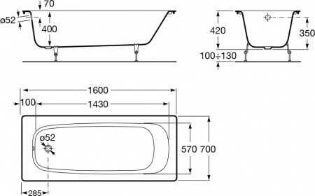 �������� ����� Roca Continental 21290200R 160x70 ��, ��� ��������������� �������� + ���������