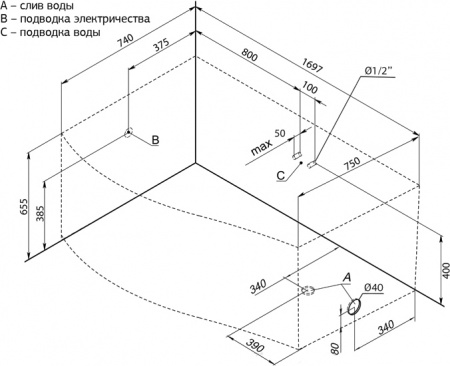 ��������� ����� Aquanet Borneo 00205286 170x90 L � ��������