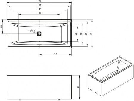 ��������� ����� Riho Still Square Elite 170x75, L