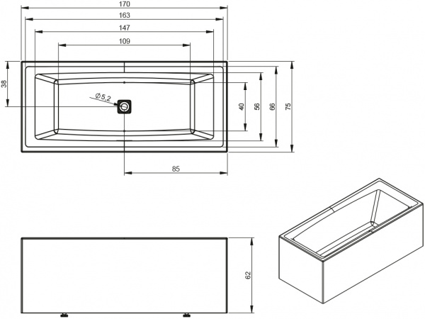 ��������� ����� Riho Still Square Elite 170x75, L