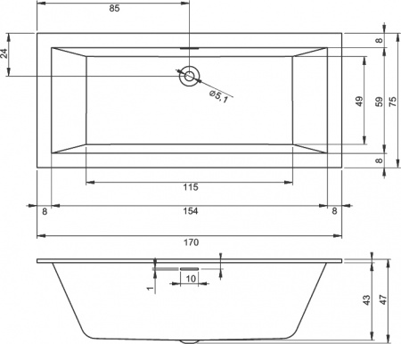 ��������� ����� Riho Rething Cubic BD8900500000000 R, 170x75