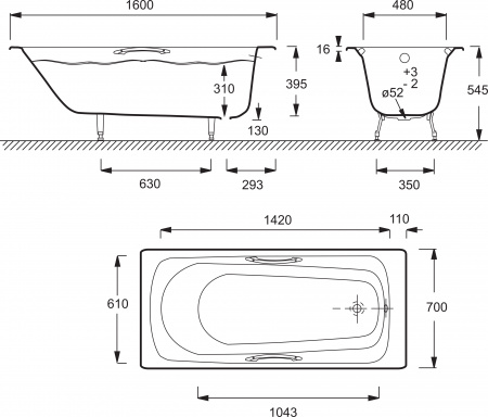 �������� ����� Jacob Delafon Melanie 160x70, � ������� + ����� � ����-�������
