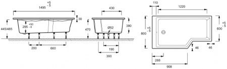��������� ����� Jacob Delafon Bain-Douche Neo 150x90 L + ����-�������