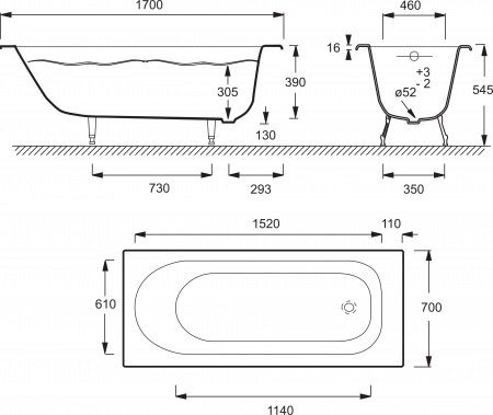 �������� ����� Jacob Delafon Soissons 170x70 + ����� � ����-�������