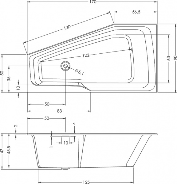 ��������� ����� Riho Rething Space R, 170x90
