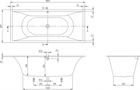 ��������� ����� Villeroy & Boch La belle UBQ180LAB2V-01 180x80, ���������� �����