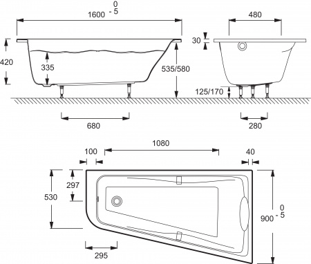 ��������� ����� Jacob Delafon Odeon Up 160x90 R + ����-�������