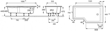 ��������� ����� Jacob Delafon Bain-Douche Neo 170x90 R + ����-�������