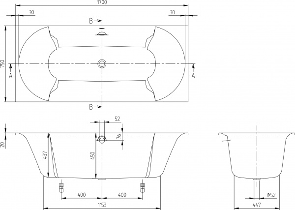 ��������� ����� Villeroy & Boch Pavia UBQ170PAV2V-01 170x75, ���������� �����
