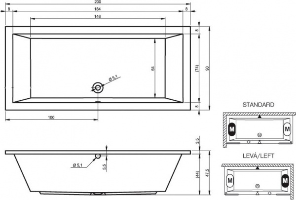 ��������� ����� Riho Lusso 200x90