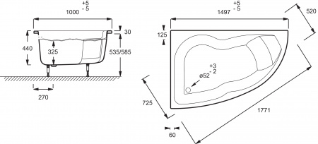 ��������� ����� Jacob Delafon Micromega Duo E60219RU-00 150x100 L + ����-�������