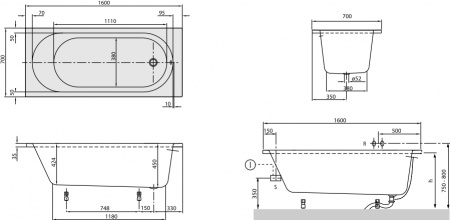 ��������� ����� Villeroy & Boch O.Novo UBA160CAS2V-01 160x70 ���������� �����
