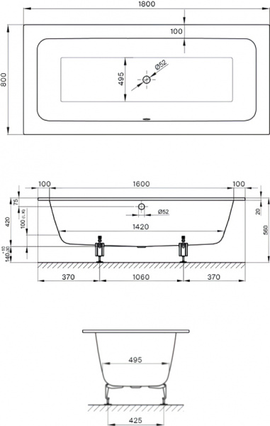 �������� ����� Bette One 3313-000 PLUS 180x80 � ��������������� ���������