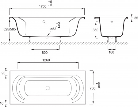 ��������� ����� Jacob Delafon Elise 170x75