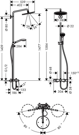 ������� ������ Hansgrohe Croma Select 280 Air 1jet Showerpipe � �����������
