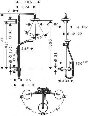 ������� ������ Hansgrohe Croma Select S 180 2jet 27253400 � �����������