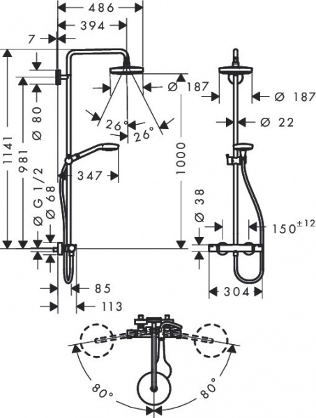 ������� ������ Hansgrohe Croma Select S 180 2jet 27253400 � �����������