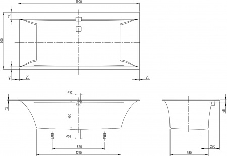 ��������� ����� Villeroy & Boch Squaro Edge 12 UBQ190SQE2DV-01 190x90, ���������� �����