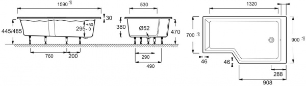��������� ����� Jacob Delafon Bain-Douche Neo 160x90 R + ����-�������