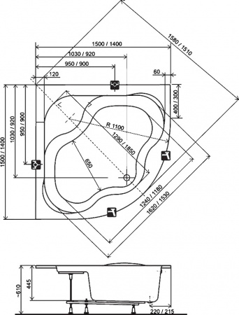 ��������� ����� Ravak Gentiana 140x140, � �������