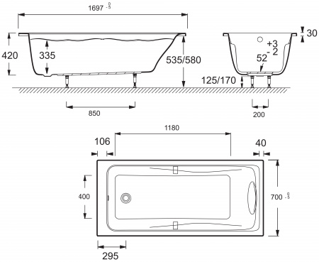 ��������� ����� Jacob Delafon Odeon up 170x70 + ����-�������