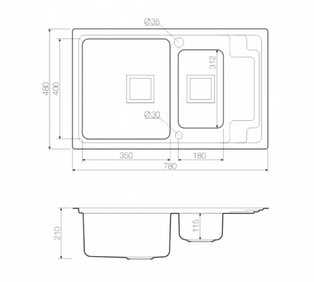 ����� �������� Omoikiri Mizu 78-2-L ����������� �����