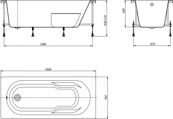��������� ����� Roca Genova-N 150x75 + ��������� ��� ����� � �����