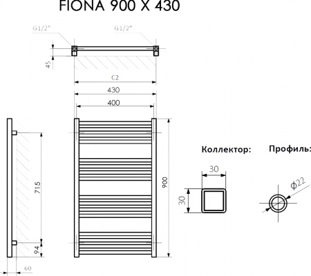 ����������������� ������������� Terma Fiona 43x90, ������ �������